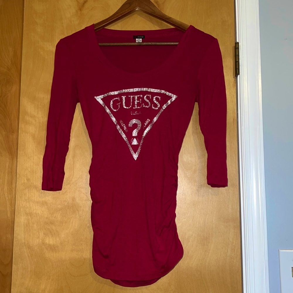Guess three-quarter sleeve top with side ruching